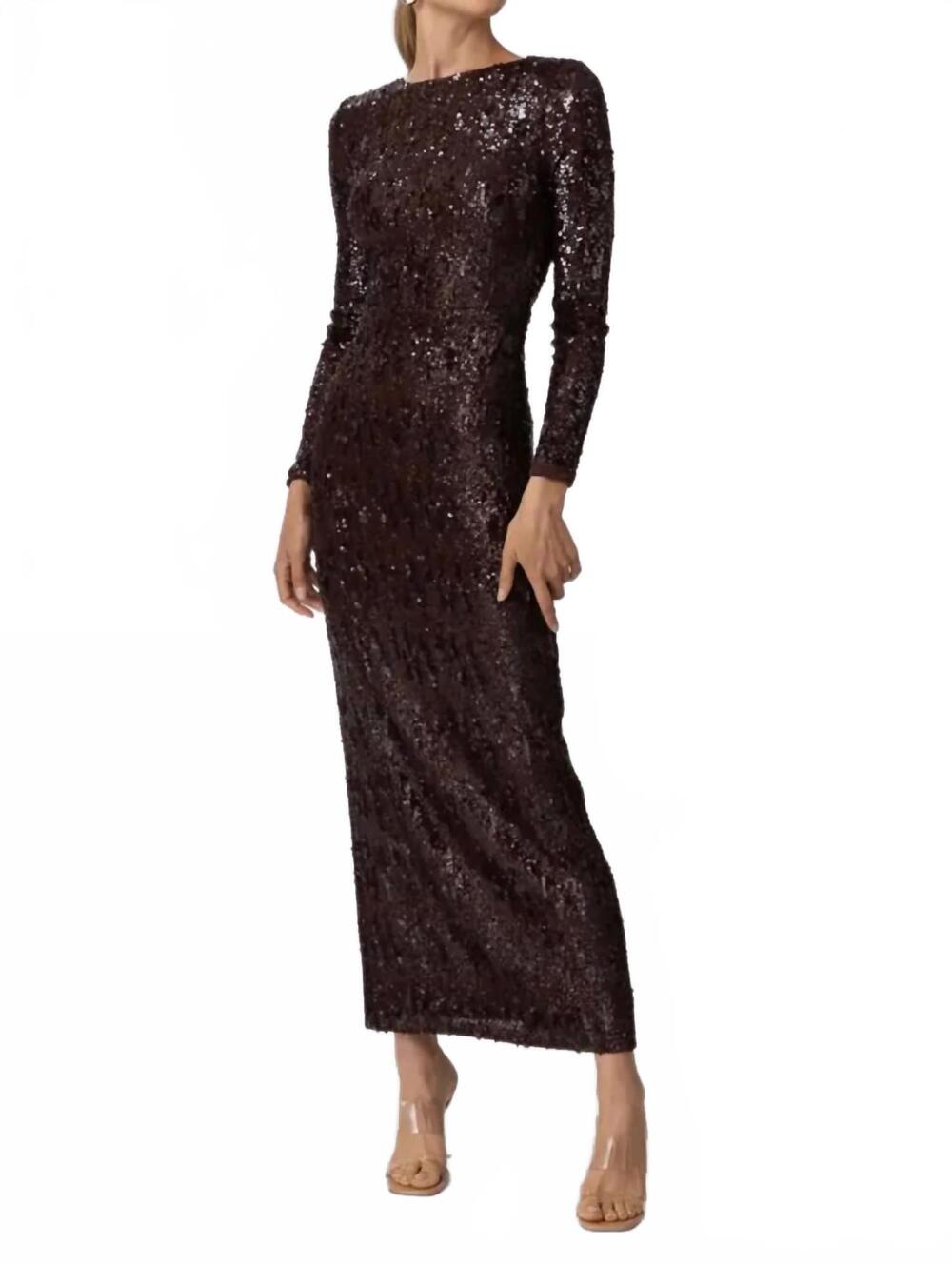 NEW LINE AND DOT chelsea long sleeve sequin dress in chocolate brown